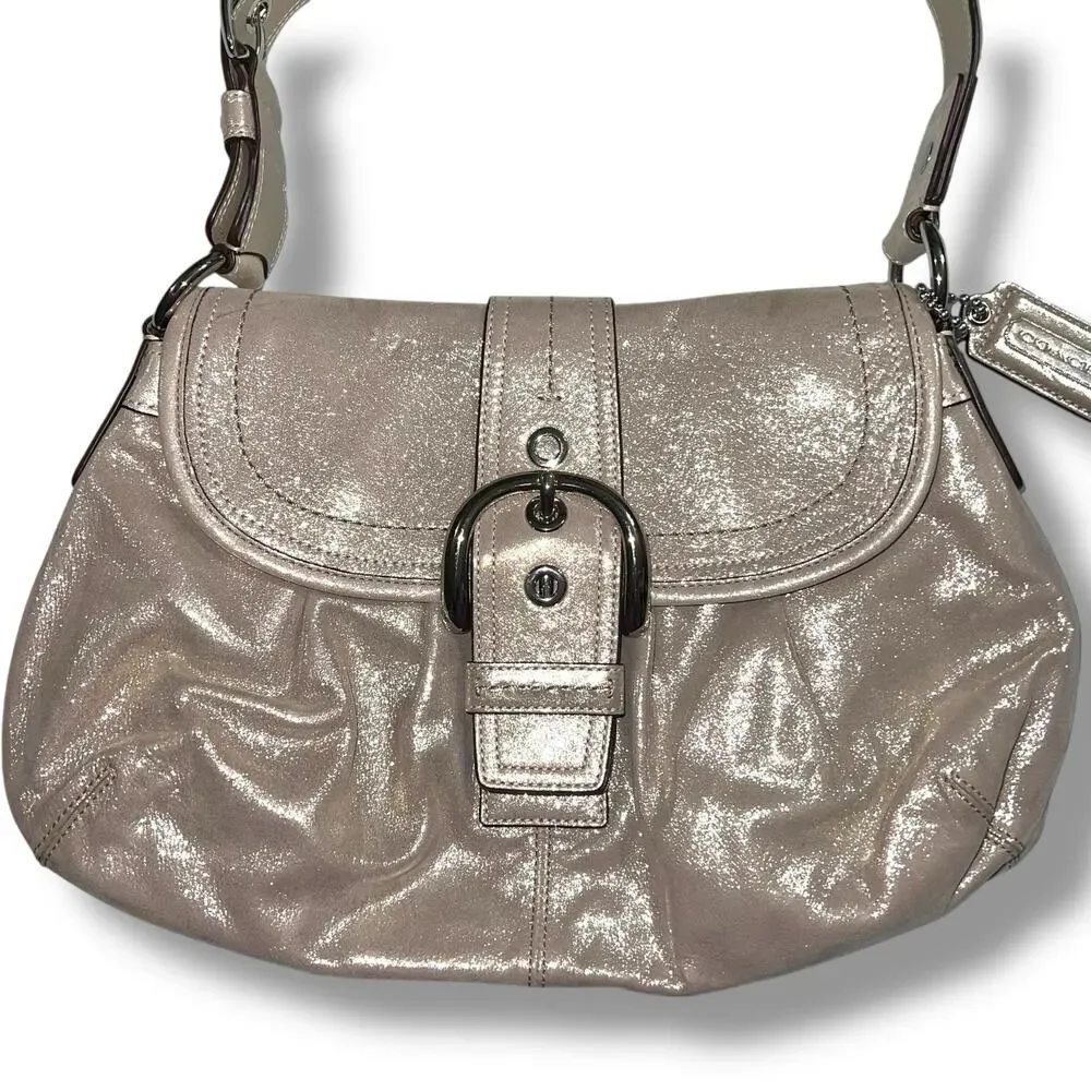 Coach Soho Y2K 1990s Pleated Leather Soufflet Bag Flap Buckle Champagne F15204